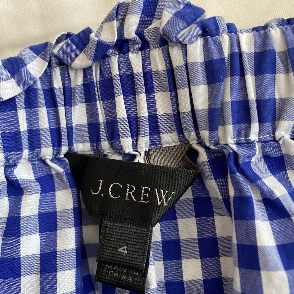 J. Crew blue gingham plaid off the shoulder blouse sz 4 - Picture 7 of 8